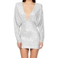 thumbnail image 2 of SMihono Women's Sequin Mini Dress Long Sleeve V Neck Party Dress Bodycon Cocktail Dress Clubwear Outfits Silver 4, 2 of 6