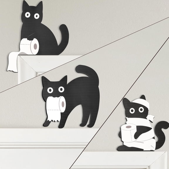 Halloween Wall Decorations 3 Pcs Black Cat Decor Wooden Indoor Halloween Decor for Door Cornor for Kitchen,Room,Shelf,Door Cover Decoration