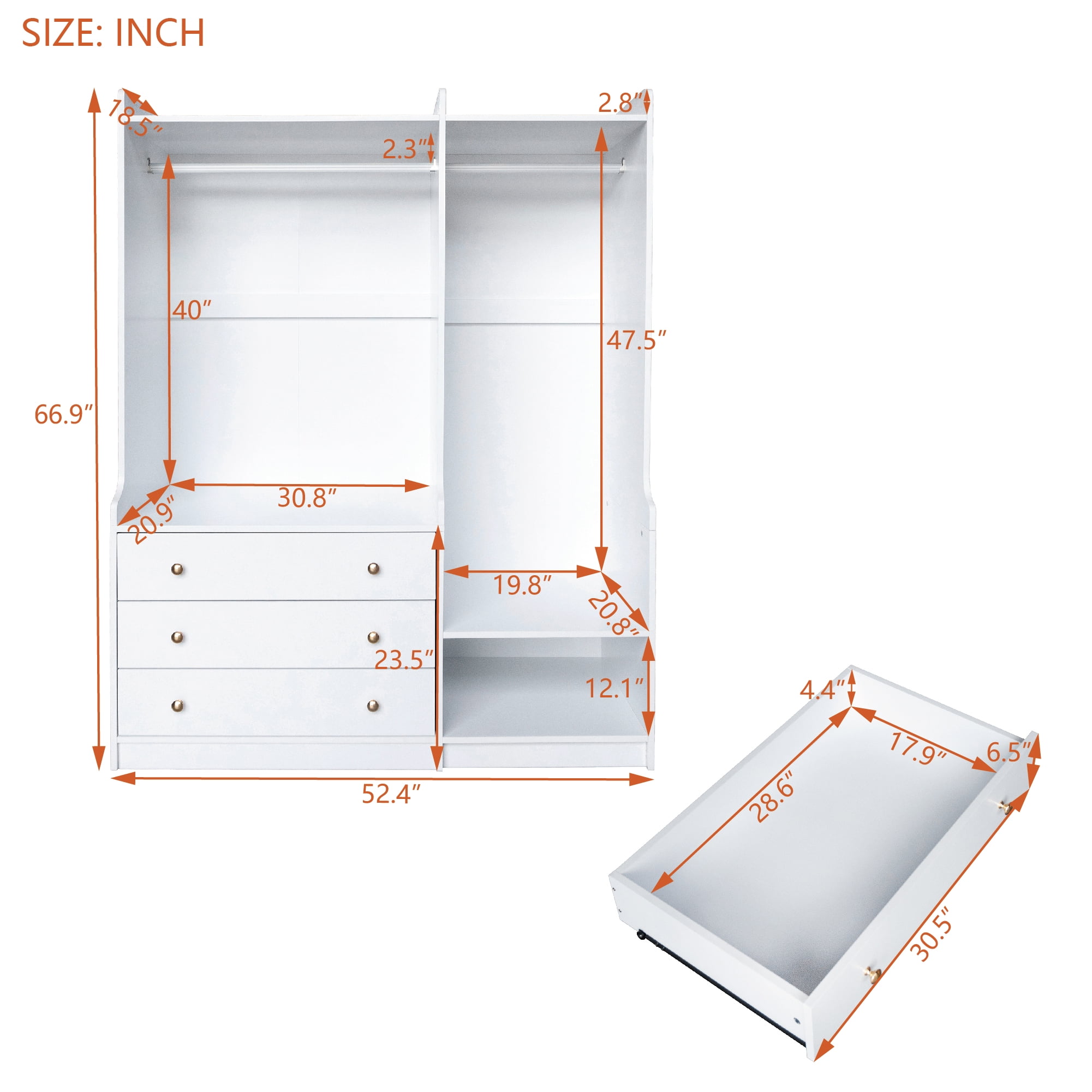 Aukfa Wood Armoire Wardrobe Closet with Hanging Rod & Drawer for Bedroom,White