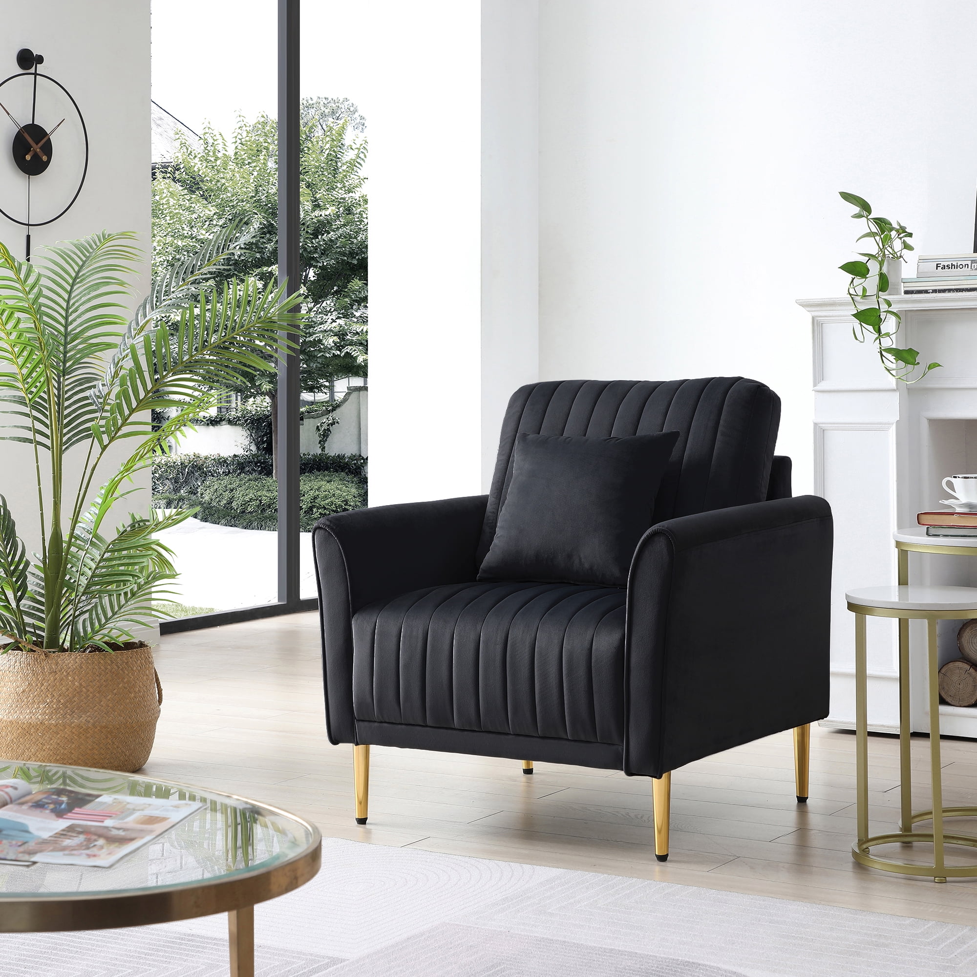 Velvet Black High Back Armchair Living Room Velvet High Back Armchair  Velvet Club Accent Chair, image size:2000x2000