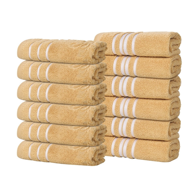 Superior Sadie Zero Twist Cotton Face Towel Washcloth Set of 12, Ultra Soft Towels, Gold