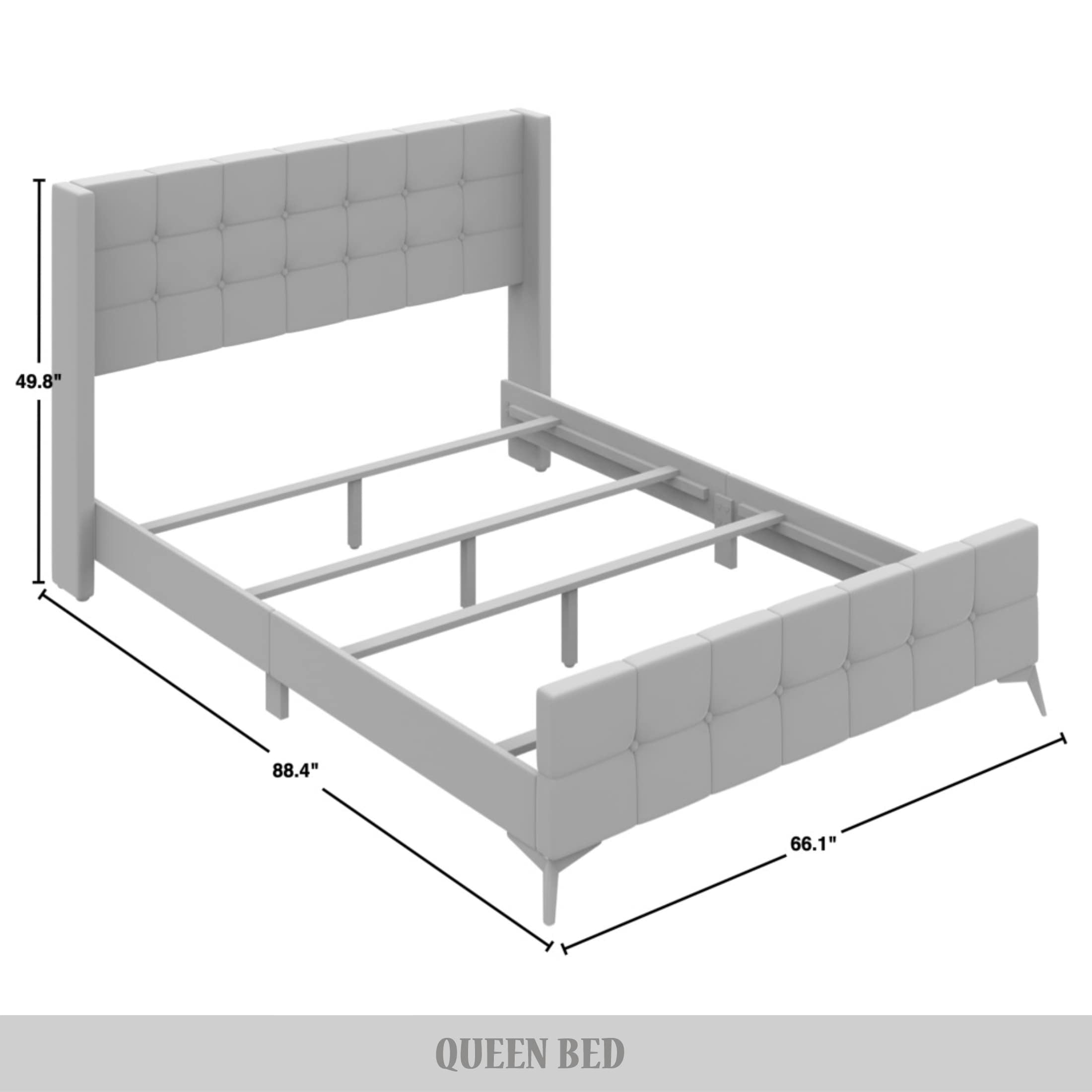 Castle Place Luxury Glam Queen Size Velvet Upholstered Bed, Light Blue