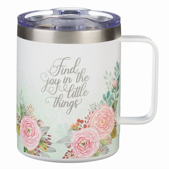 With Love Find Joy in the Little Things - Women's Stainless Steel Camp Style Travel Mug W/Handle & Retractable , (Hardcover)