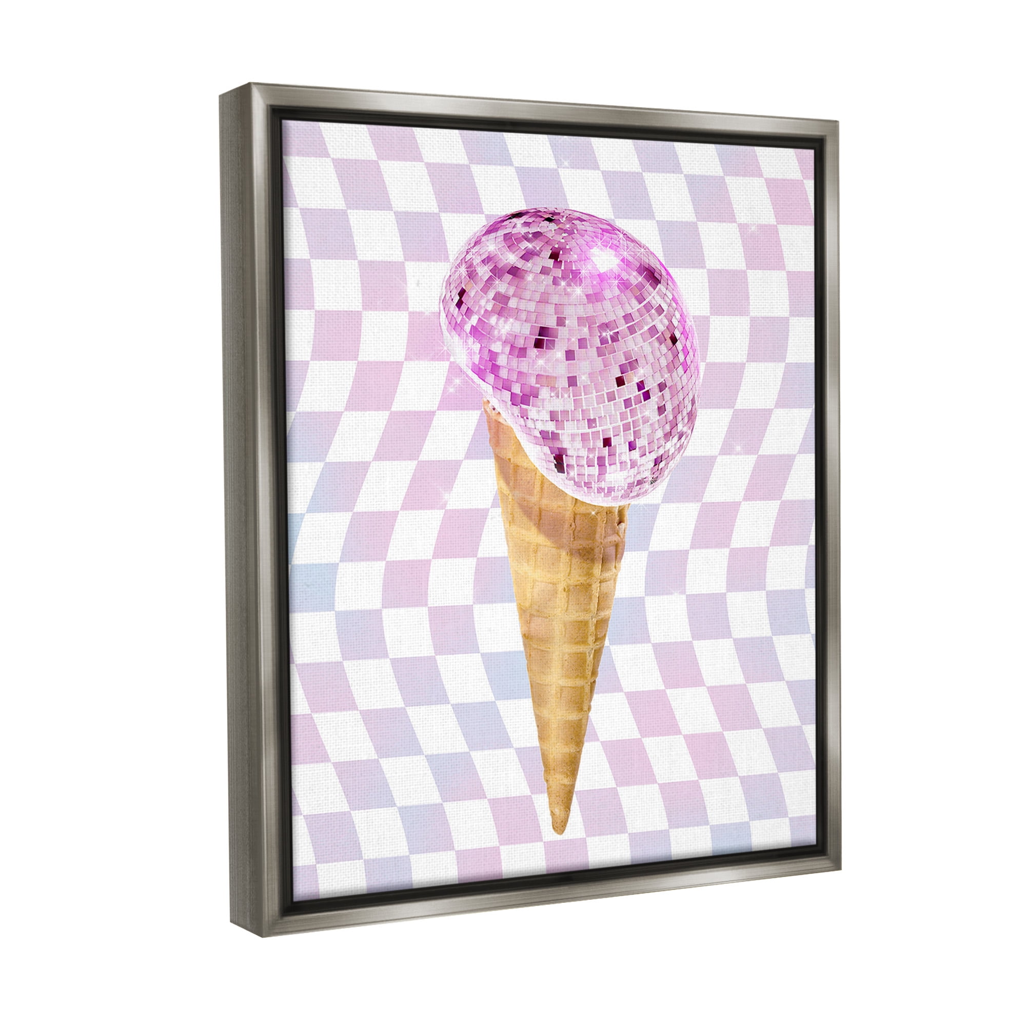 Stupell Industries Checkered Disco Ice Cream Food & Beverage Painting Gray Floater Framed Canvas Art Print Wall Art, 25 x 31