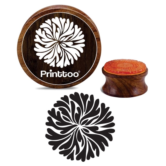 Printtoo Round Wooden Rubber Stamp Floral Mandala Pattern Scrap-booking Craft Textile Stamps-5 Inch