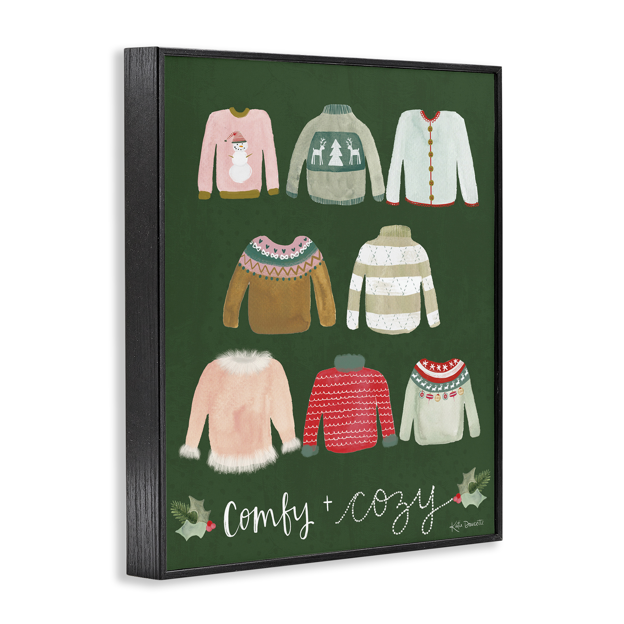 Stupell Industries Comfy & Cozy Sweaters Holiday Painting Black Framed Art Print Wall Art, 16 x 20