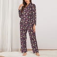 thumbnail image 2 of Gukieu Skull flower leaf colorful Print Women's Long Sleeve Pajama Set, Button Top Elastic Pocket Pajama Pants Two Piece Set Home Wear-XX-Large, 2 of 7
