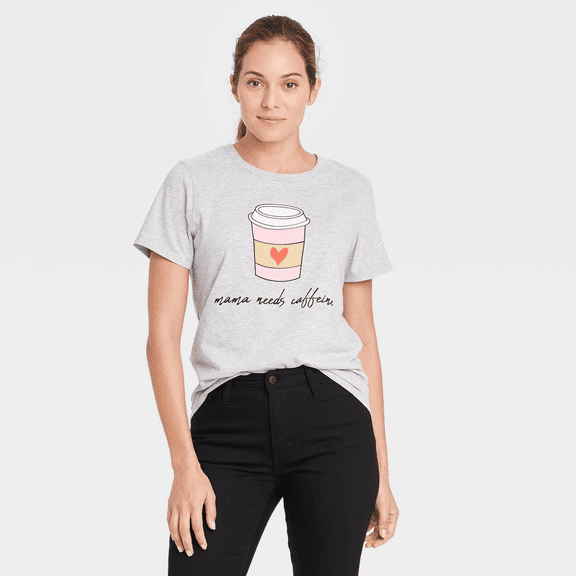 Women's Mother's Day Mama Needs Caffeine Short Sleeve Graphic T-Shirt - Heather Gray, XSmall