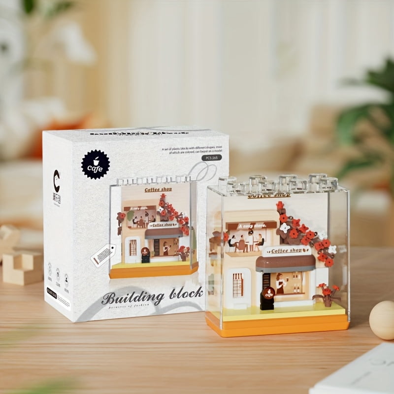 1355pcs Small Street Scene Building Blocks, Modular House Model Building Kits with Transparent Cover, Building Sets for Adults & Teens, Desk & Bookcase Decor