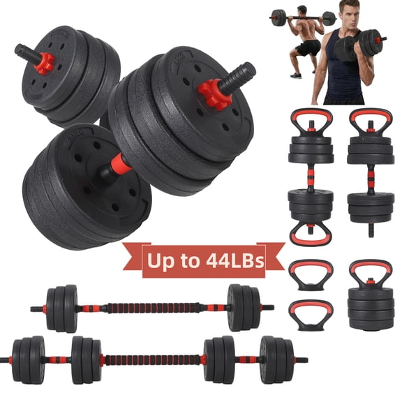 GARVEE  Adjustable Dumbbells Set,5 in1 44lbs Free Weight Sets Convertible to Dumbbell,Barbell,Kettlebell & Push-Up Stand,Weight Plate,Fitness Exercises for Home Gym Full Body Strength Training