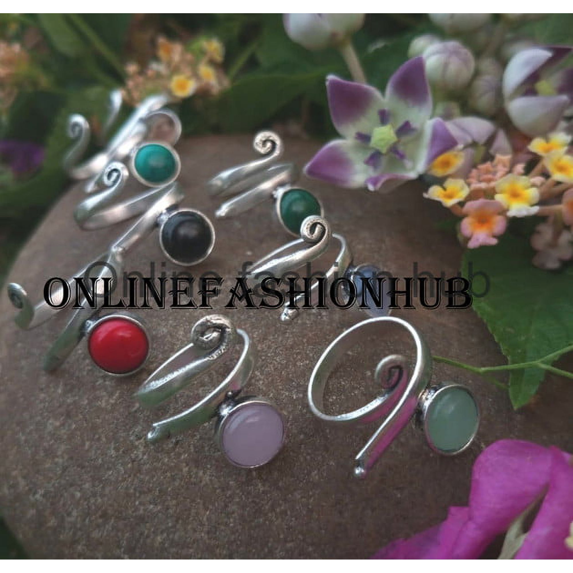 Rose Quartz & Mix Gemstone 925 Sterling Silver Plated Handmade Ring 75 pcs