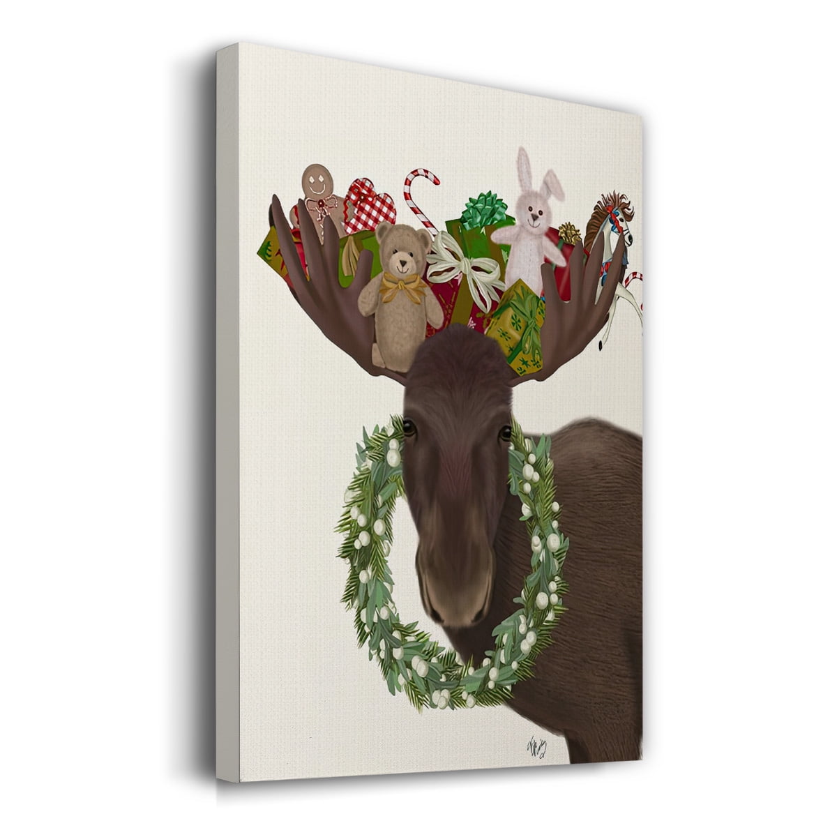 Christmas Moose and Christmas Gifts- Gallery Wrapped Canvas