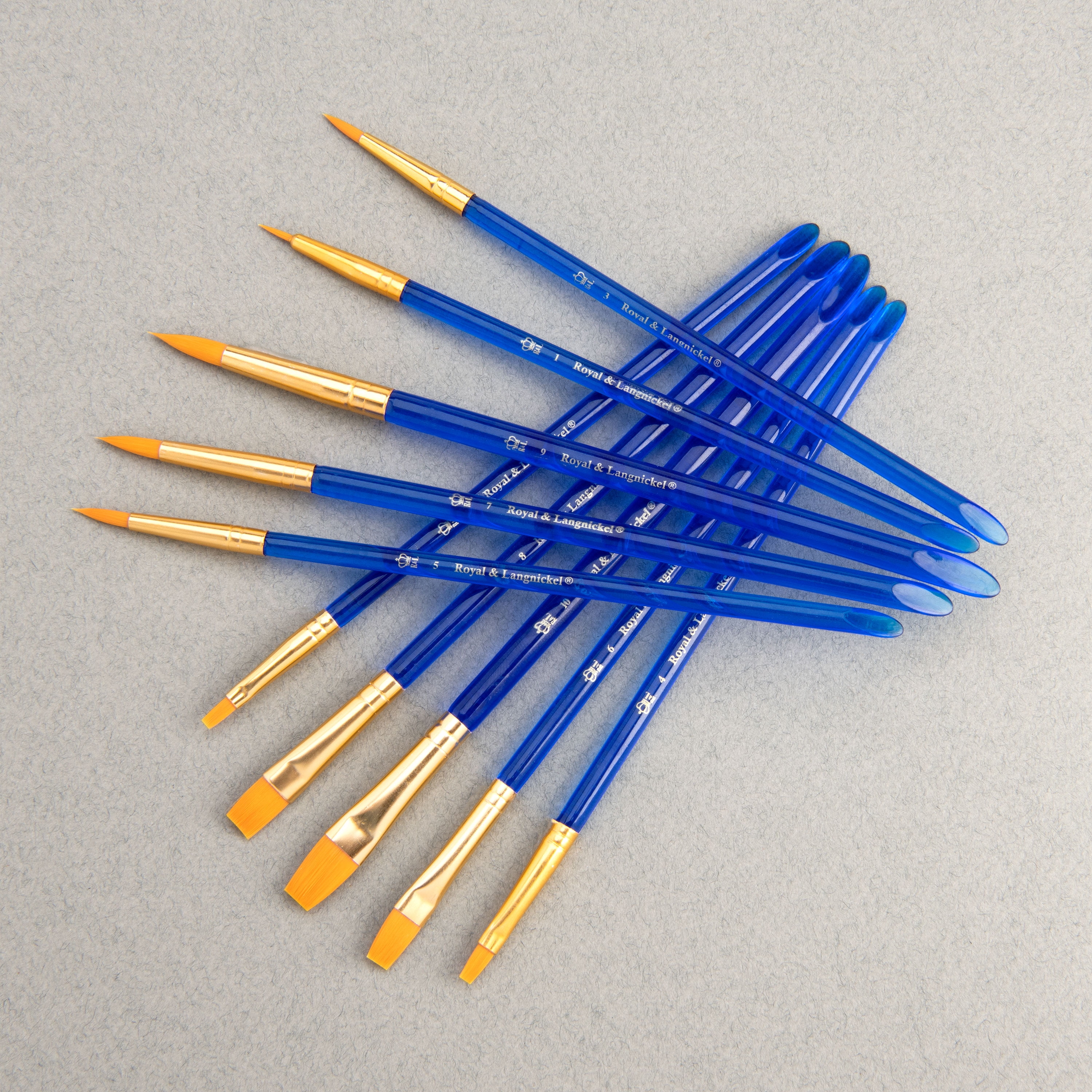 (3 pack) Royal & Langnickel - 10pc Super Value Golden Taklon Acrylic Artist Brush Set, Shaders and Rounds