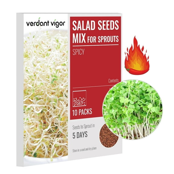 Sprouting Seeds, Salad Blend Variety, Non-GMO Microgreens Sprouts Seed Mix, Broccoli, Alfalfa, Daikon, Grow Fresh Vegetables at Home, 10 Premeasured Packs, 8oz