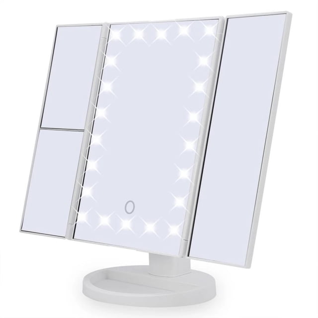 Miroir de Maquillage Éclairé, Miroir de Maquillage Illuminé, Commande Tactile, Double Alimentation, Miroir de Maquillage à DEL Portable, Cadeau pour Femmes (Blanc)