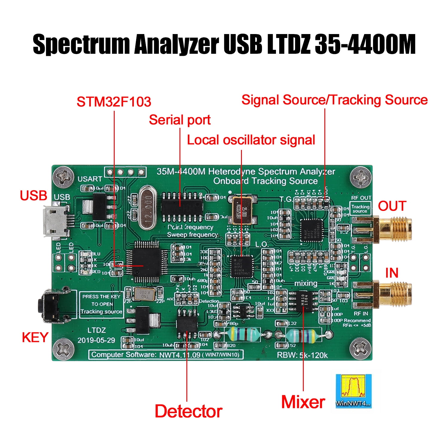 Spectrum Analyzer USB LTDZ 35-4400M Spectrum Signal Source RF Frequency S3JPXUI 