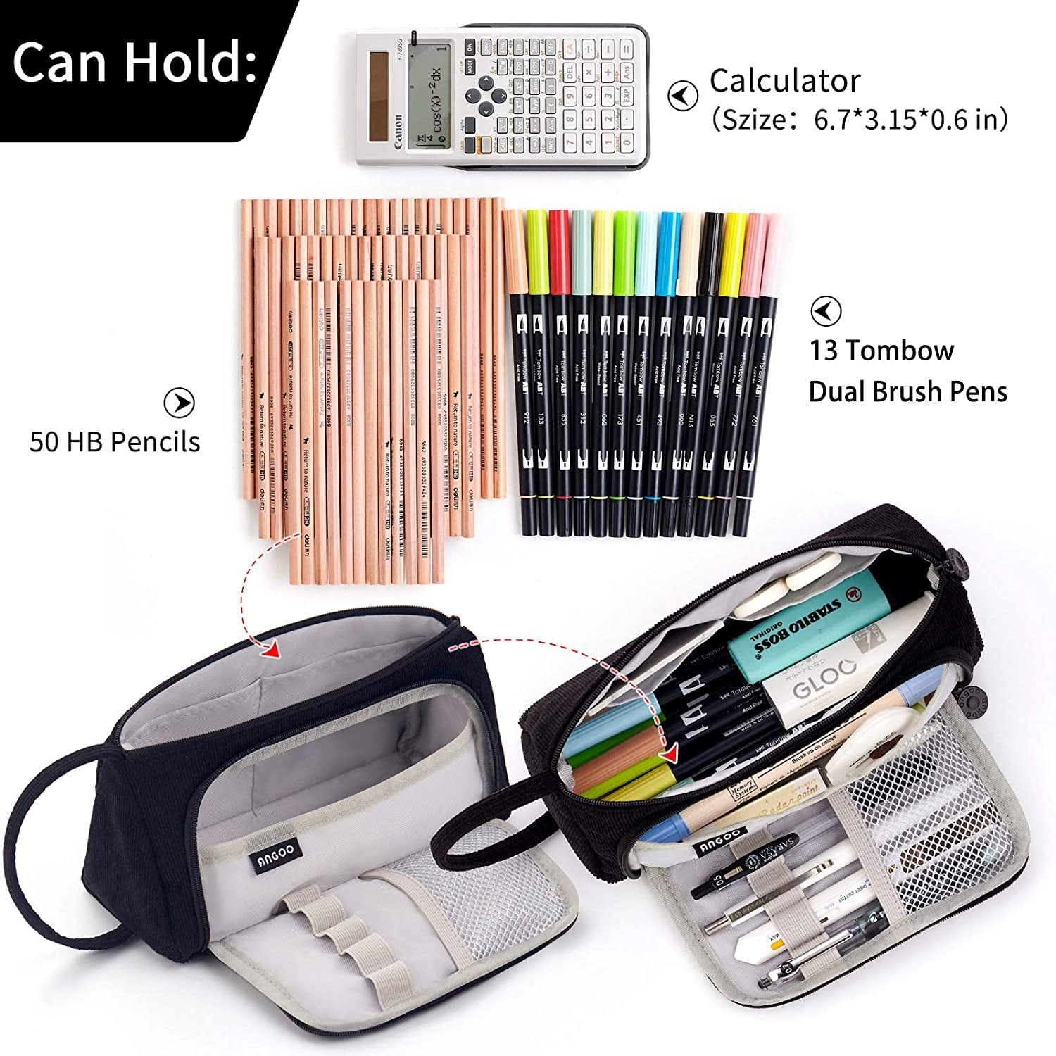 Pencil Case Big Capacity with 5 Compartments Large Pencil Pouch Pen Bag Box  Holder Organizer Simple Storage Aesthetic Stationery Cosmetic for Adults