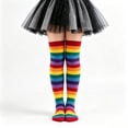 thumbnail image 2 of AWZXDE Rainbow Striped Kids Thigh High Socks Soft Stretchy Over‑the‑Knee Socks for Girls for Halloween Cosplay Party Dress‑up Activities Green - 6-12 Years, 2 of 4