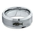 thumbnail image 2 of Tungsten Fish Shape Typography Band Ring 8mm Men Women Comfort Fit Gray Step Bevel Edge Brushed Polished, 2 of 4