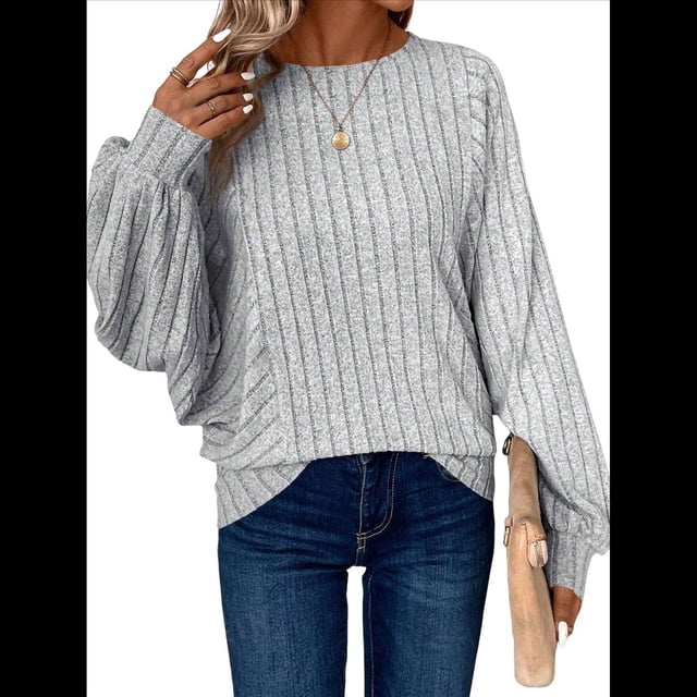 Suéter Básico Tipo Túnica para Mujer, Talla Grande, Larga, Holgado, Elegante, Cuello Redondo. Gris XXXL