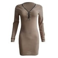 thumbnail image 5 of Women Fashion Party Dress Women Casual Solid Knit Dress Zipper V-Neck Long Sleeve Mini Slim Pullover Dress, 5 of 7