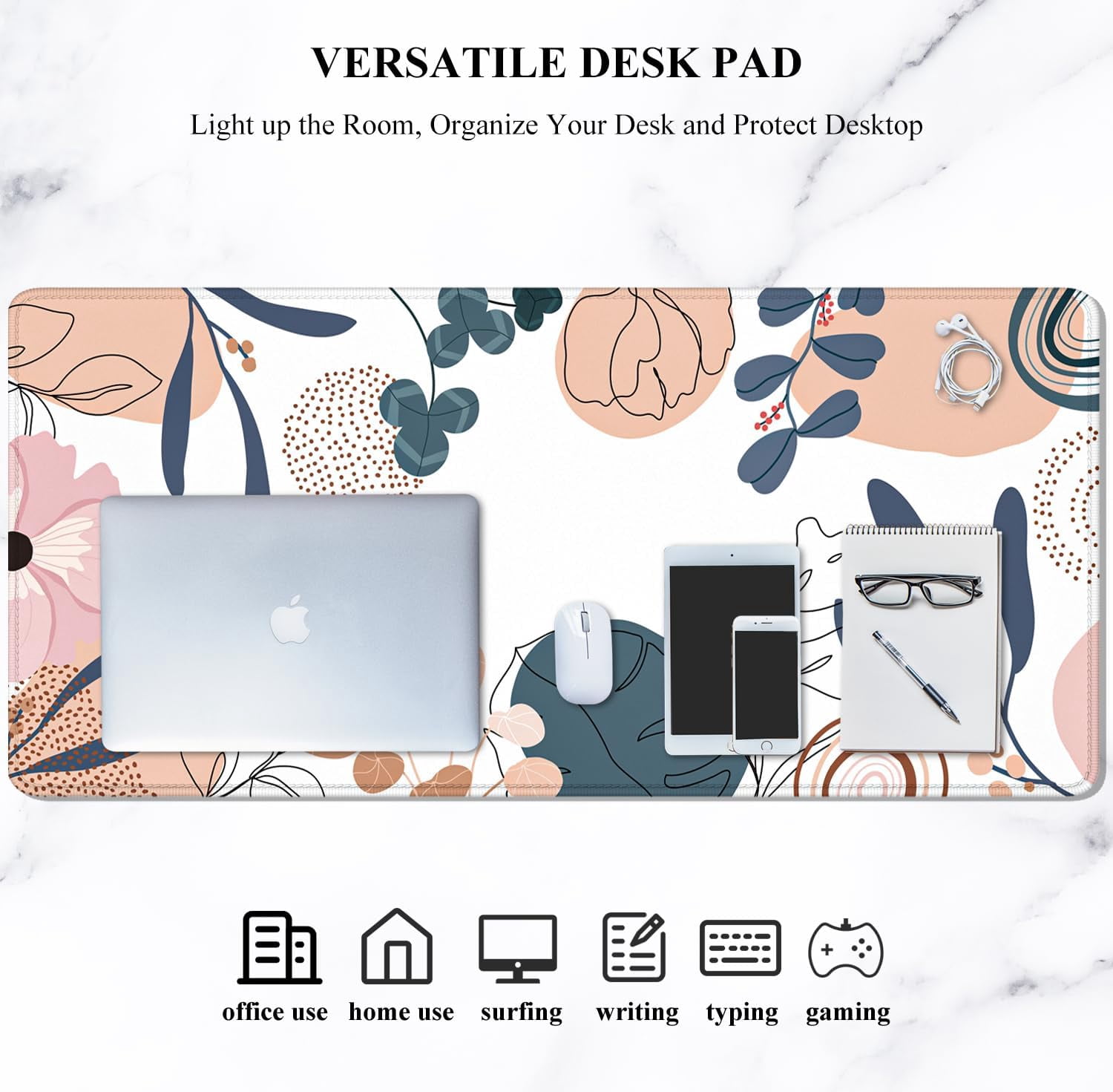 Large Mouse Pad, XXL Gaming Mousepad, Desk Mat for Desktop, Thick Rubber, Big & Long Size, Stitched Edges, Full Desk Pad for Laptop & Computer, Extended 31.5 x 11.8 in, Boho Plant