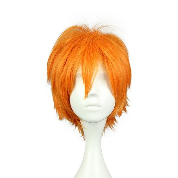 Unique Bargains Wigs for Women 12" Orange Wigs with Wig Cap Short Hair