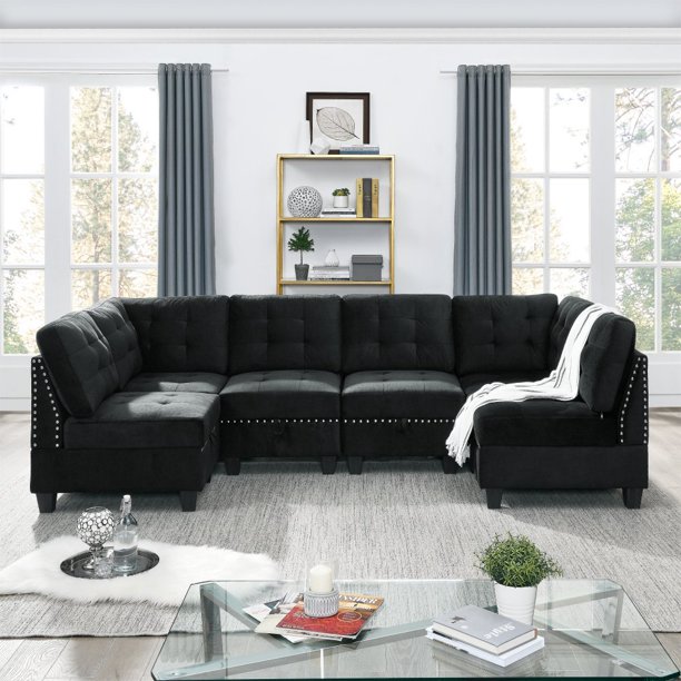 Hassch U-Shape Modular Sectional Sofa Modern Upholstered Living Room ...