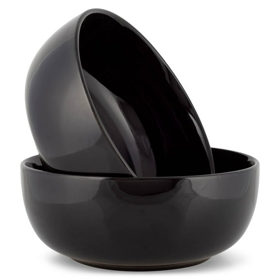 Elanze Designs Bistro Glossy Ceramic 8.5 inch Pasta Bowls Set of 2, Black