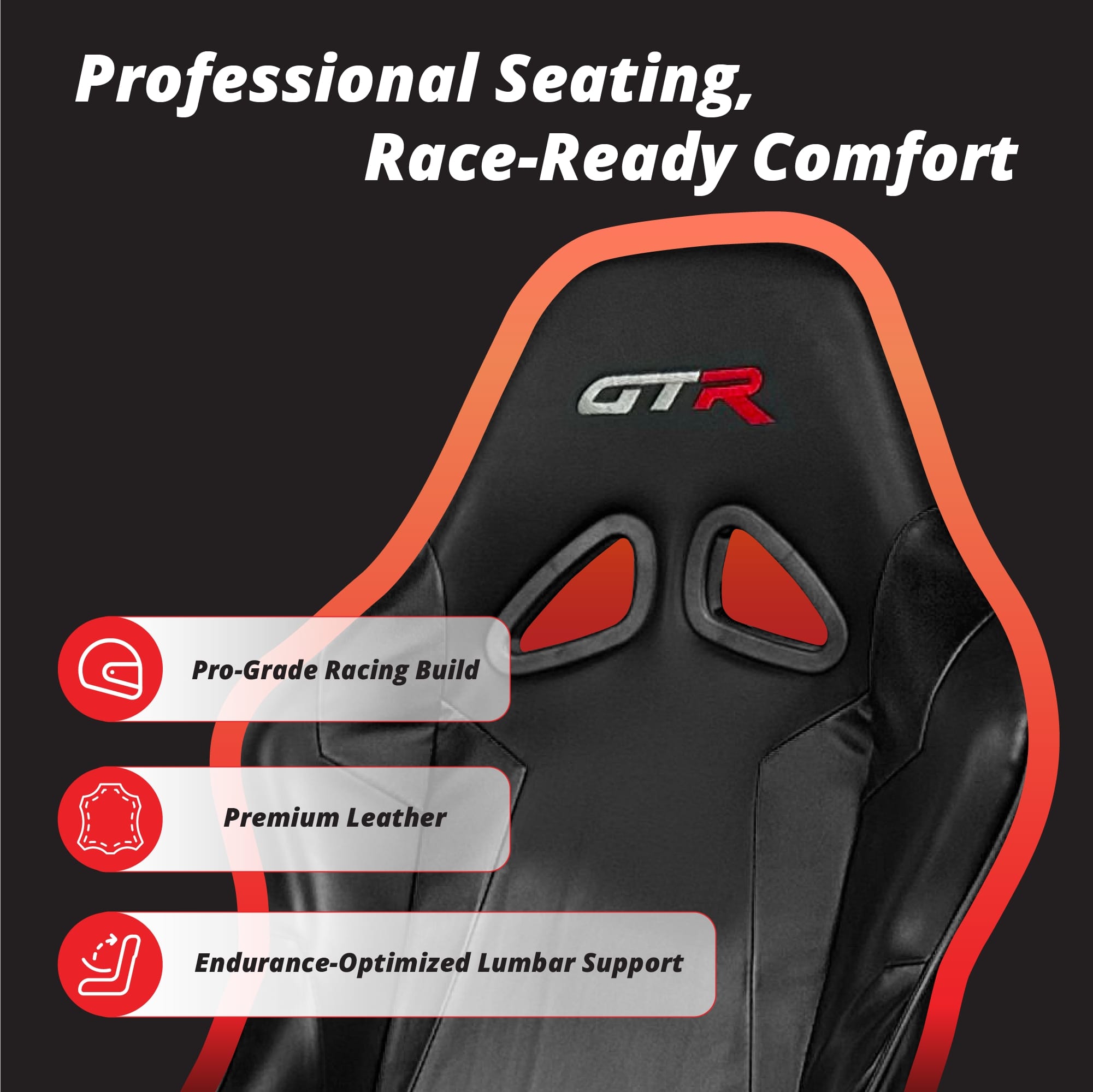 GTR Simulator Adjustable & High Back Gaming Chair Rocker, Black