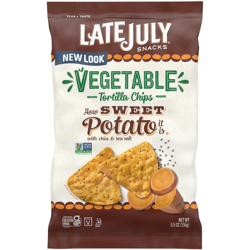 LATE JULY Snacks Vegetable Tortilla Chips, Sweet Potato Tortilla Chips