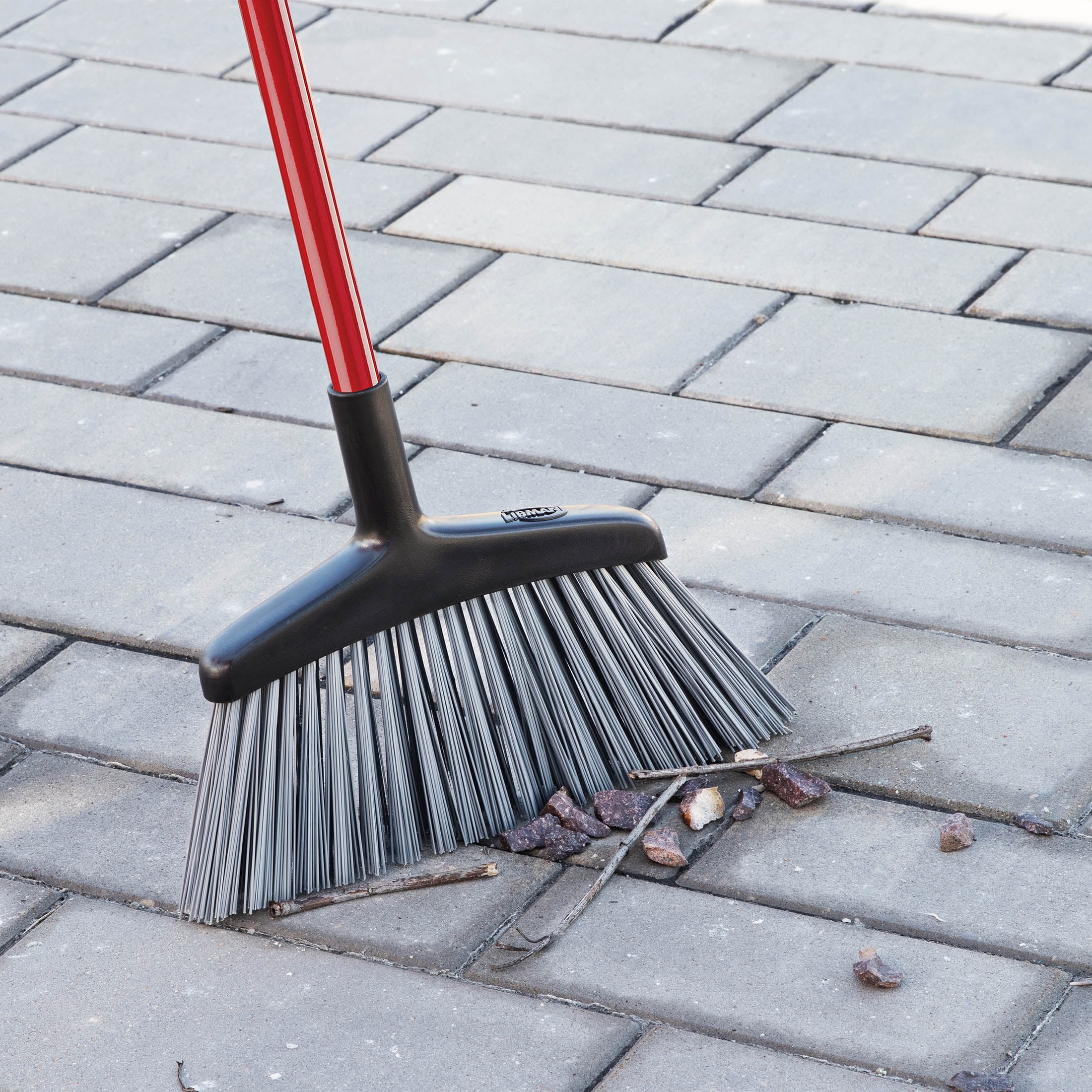Libman Rough Surface Angle Broom with Red/Black Steel Handle 14 inch Wide