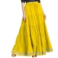 thumbnail image 1 of eloria Maxi Tier Skirt Elastic Waist Cotton Bohemian Skirts Boho Long Flaired, Color : Pale Yellow, Size : 10, 1 of 1
