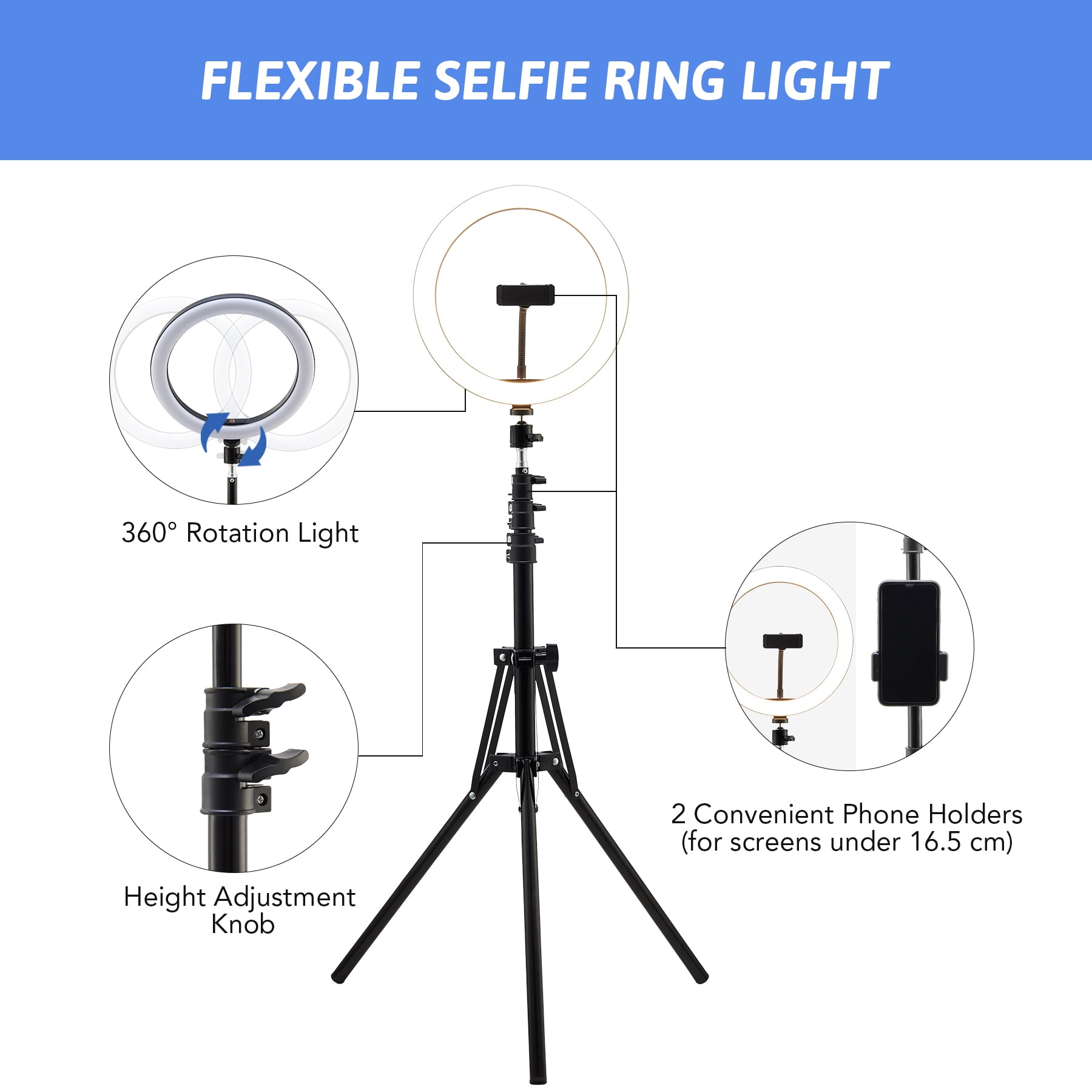 10" LED Selfie Ring Light with 17"-59" Adjustable Tripod for Android or iOS