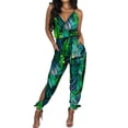 thumbnail image 3 of Qiylii Women Casual Jumpsuit, Printed Pattern Deep V-neck Sleeveless Overalls, 3 of 4