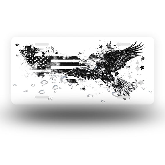 License Plate,Black Eagle with Stars and Stripes Decorative Front,Personalized Stainless Steel License Plate Cover For Men Women,12.2" X 6.2"