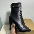 thumbnail image 5 of Botas de fiesta de marca de moda para mujer, zapatos de tacón alto Sexy, tacones de aguja para baile latino de salón, zapatos negros con punta abierta, talla 46, 5 of 5