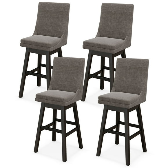 Gymax Set of 4 30.5'' Upholstered Linen Swivel Barstools Dining Chairs w/ Rubber Wood Legs