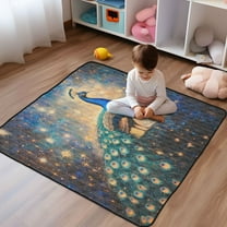 WOBOGO Starry Peacock Baby Playmats Extra Large Waterproof Rollable Activity Pads for Toddlers 50×50inch