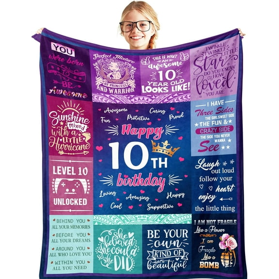 10 Year Old Girl Gifts Throw Blankets 50"x60", Birthday Gift for 10 Year Old Girl Blanket