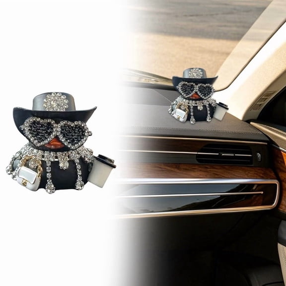 Bling Rhinestone Cowboy Duck Ornament Mini Crystal Duck Figurine For Desktop Shelf Car Home Decor(Black-6X5Cm)