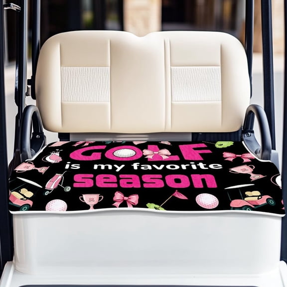 Universal Golf Cart Seat Covers for Most 2-Seat Carts Pink Black Bow & Golf Element Patterns Golf Cart Seat Towel Blanket to Keep Seat Cool and Comfortable, 100% Microfiber, 51" x 31"Inch