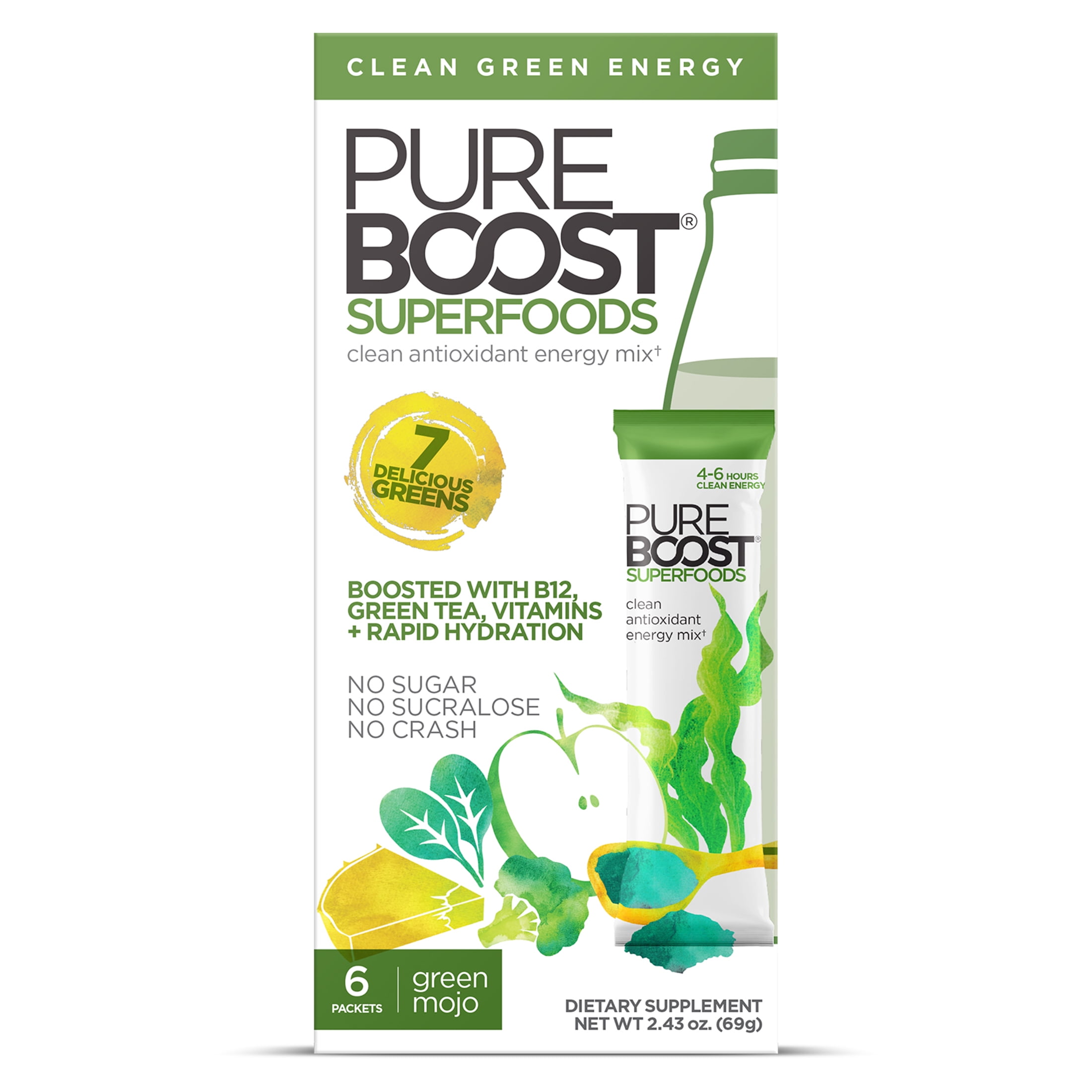 Pureboost Clean Green Superfood Energy, Green Mojo, 6 Ct, Powder Packet