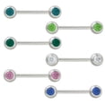 thumbnail image 1 of Barbell Nipple Ring 14G Surgical Steel with Colored Gems (6mm) - 6 Colors - Pair, 1 of 1