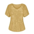 thumbnail image 6 of CFLVAEK Glitter Party Club Tshirts for Women Plus Size Sequin Sparkly Cocktail Party Tshirt Loose Fit Short Sleeve V Neck Blouses Silver XXXL, 6 of 6