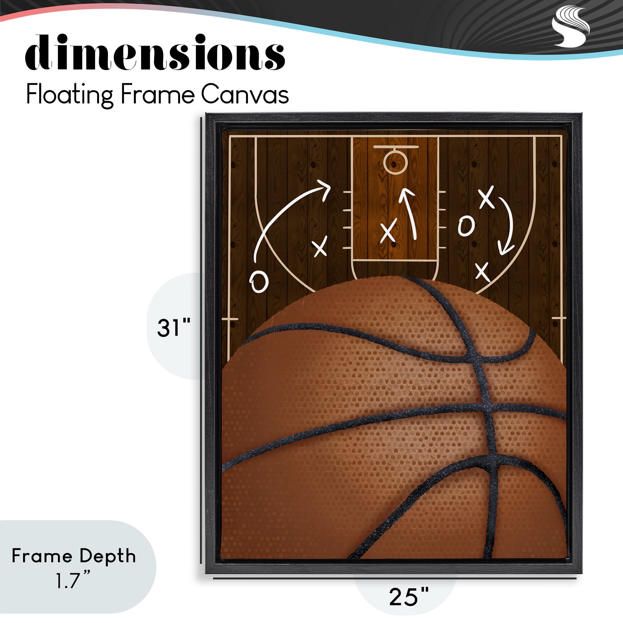 Stupell Industries Basketball Court Tactics Black Framed Floater Canvas Wall Art, design by Jennifer Stith