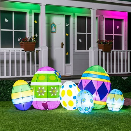 Joiedomi 7.5 ft Long Easter Inflatable Eggs with Build-in LEDs  Colorful Blow Up Easter Egg Inflatable Decoration for Easter