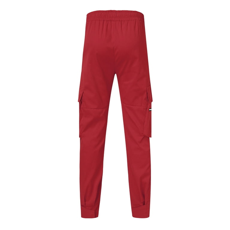 Red Cargo Pants For Men Mens Spring And Fashion Autumn Cotton Simple Solid  Color Leisure High Street Elastic Lace Up Pants Trousers Pants 
