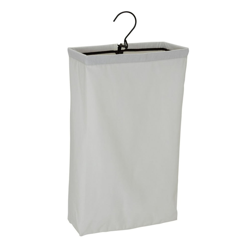 Household Essentials Canvas Hanging Hamper Bag, White with Black Trim