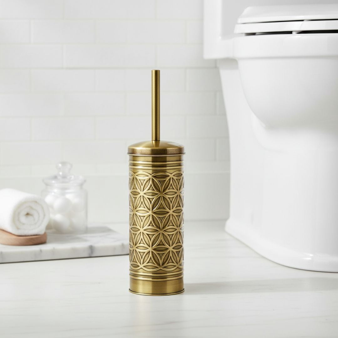 Autumn Alley Brass Toilet Brush and Holder Bathroom Accessories, Bathroom Toilet Brush for Modern Bathroom Decor, Standing Farmhouse Toilet Bowl Brush wiush with Holder, Bathroom Decor Sets